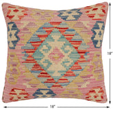 handmade Traditional Pillow Red Blue Hand-Woven SQUARE 100% WOOL Hand woven turkish pillow2' x 2'